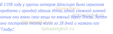 В 1598 году у группы актеров Шекспира была серьезная