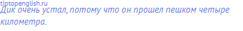 Дик очень устал, потому что он прошел пешком четыре