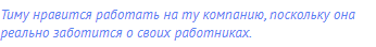 Тиму нравится работать на ту компанию, поскольку она