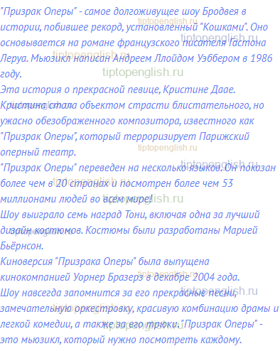 "Призрак Оперы" - самое долгоживущее шоу Бродвея в