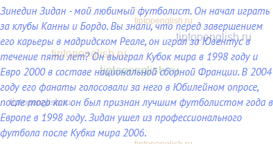 Зинедин Зидан - мой любимый футболист. Он начал играть